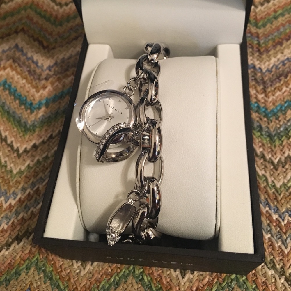 Anne Klein BNIB Charm Bracelet Watch Silver
