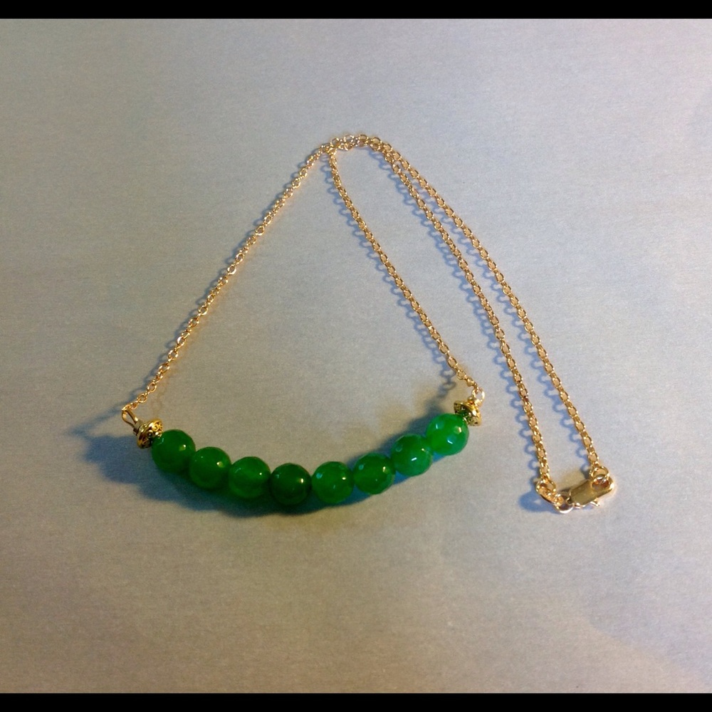 14K Gold Filled Green Emerald Bar Necklace