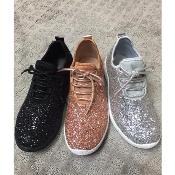 Rose Gold Sparkle Glitter Fly Sneakers Sz. 6 - 10 - Picture 2 of 2