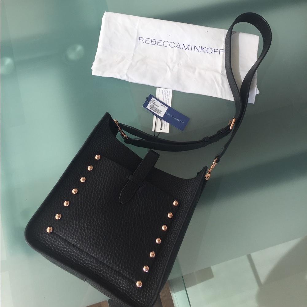 Rebecca Minkoff Black Leather Feed Bag purse NWT