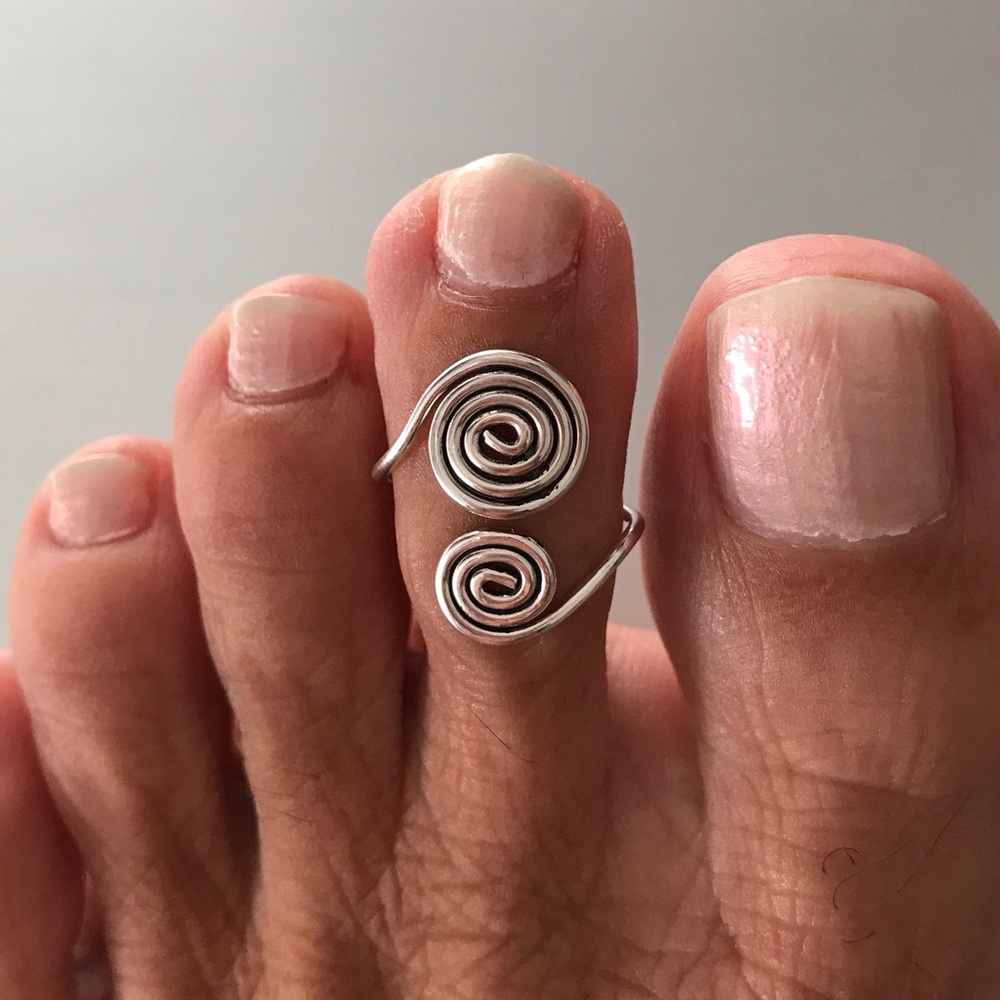 Sterling Silver Statement Spiral Toe Ring, Swirl Boho Silver Rings