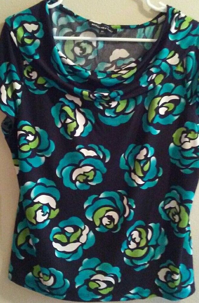 Blue and green loose neck top