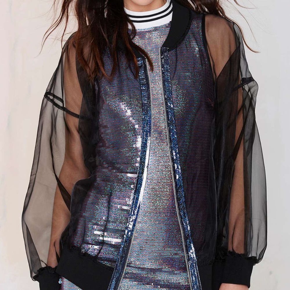 Ragged Priest Holographic Mesh Bomber Jacket