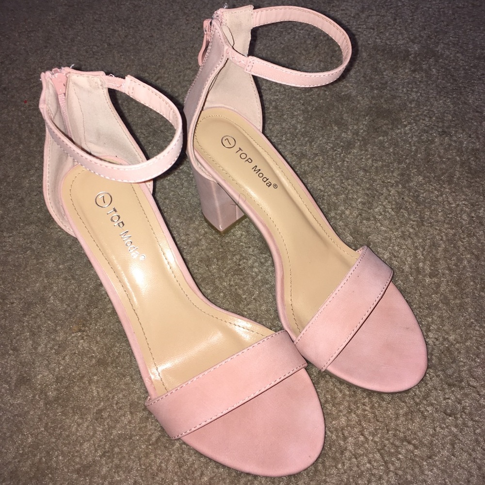 pink chunky toe heels