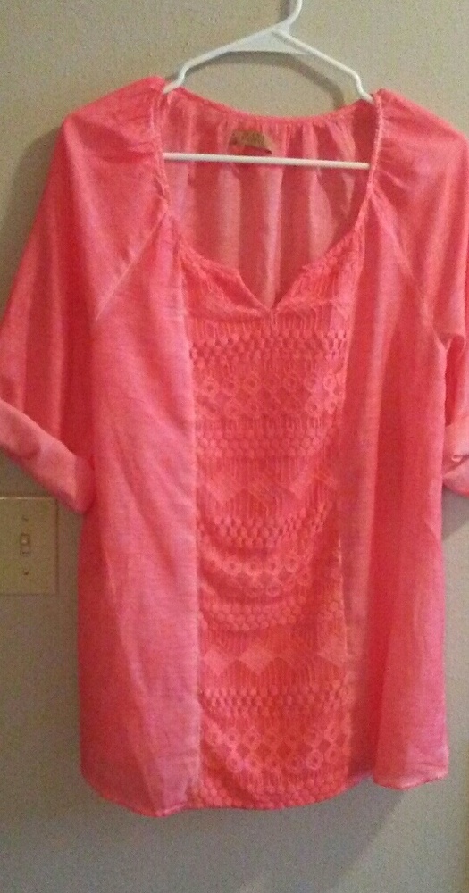 Sheer coral 3/4 sleeve blouse