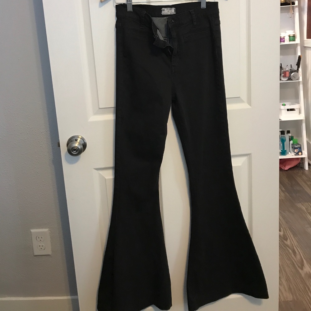 Free People Black Denim Flare Pants