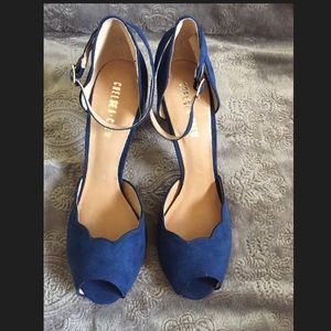 Chelsea Crew Navy Blue Open Toe Heel