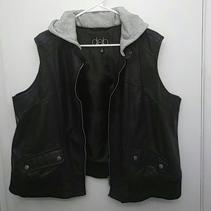 Faux Leather Black Vest with Heather Gray hoodie