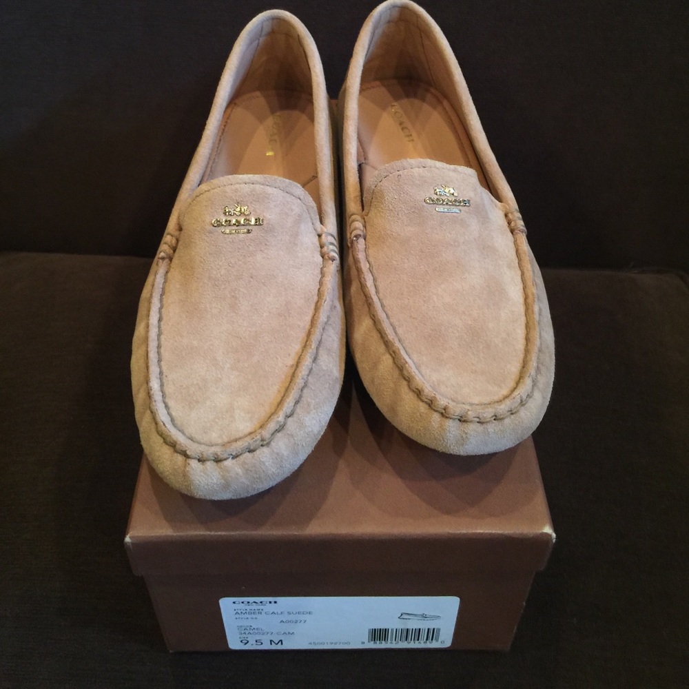 Coach Amber Calf Suede Camel Loafers !