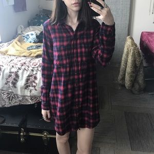 Plaid Flannel Dress Button Up