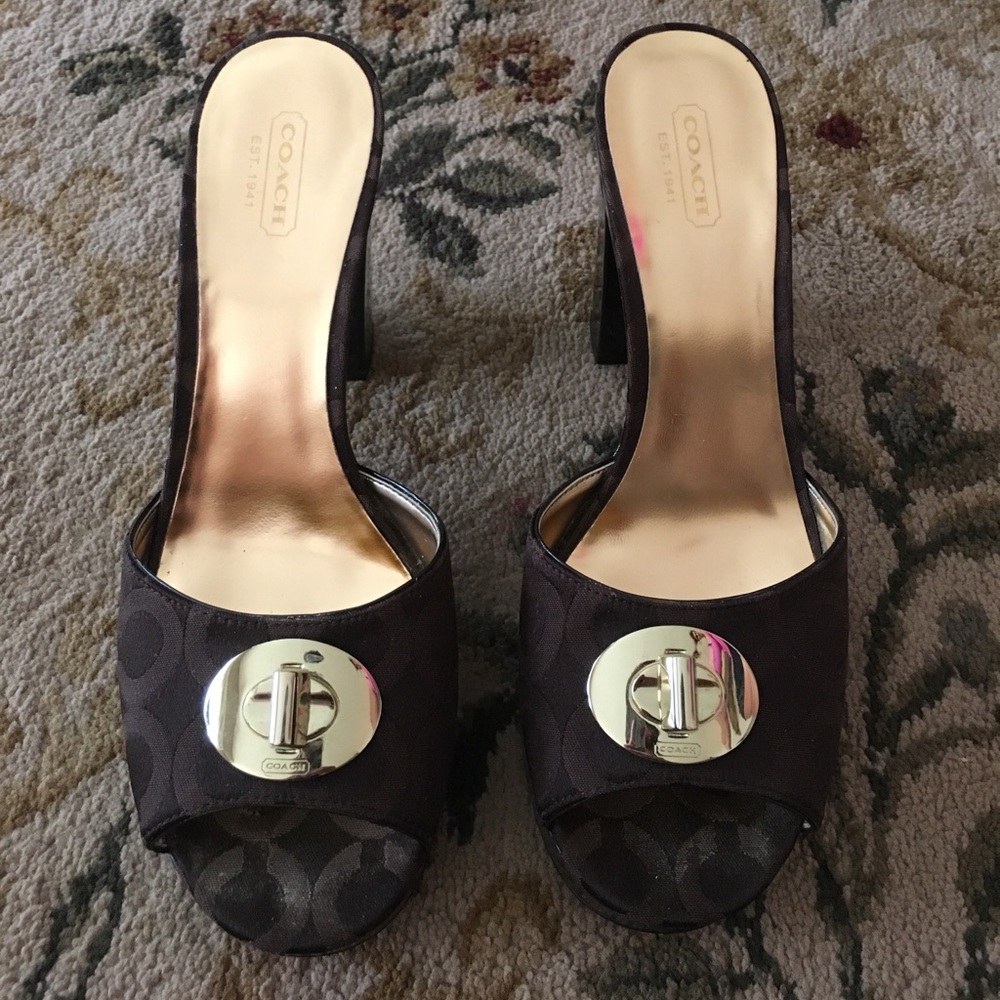 Coach brown and gold heels