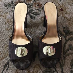 Coach brown and gold heels