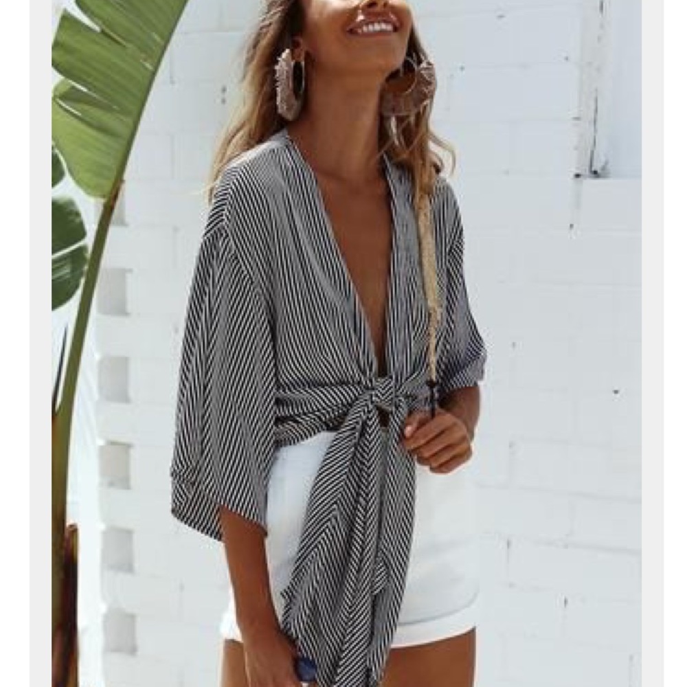 Tie front crop top, striped crop top, kimono crop