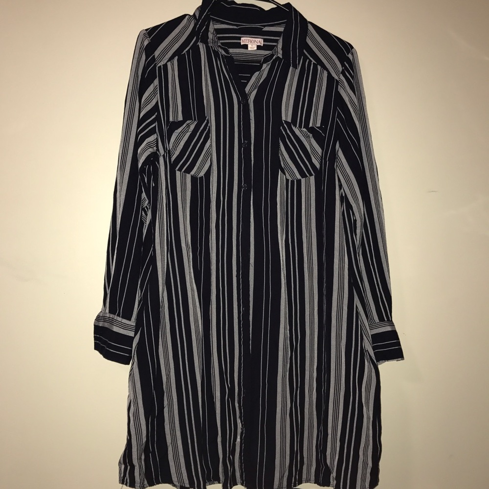 Cute grey and blue striped dress