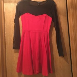 Red skater dress with black mesh