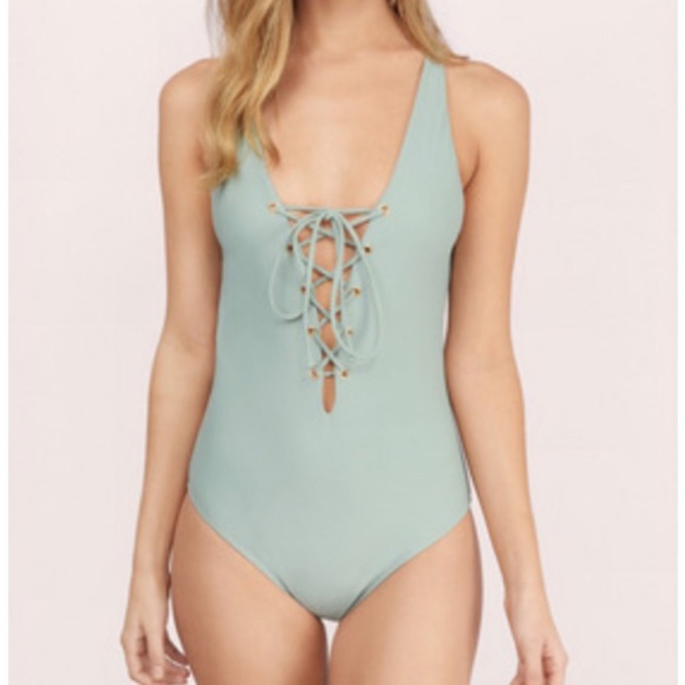 Tobi, green, lace up one piece