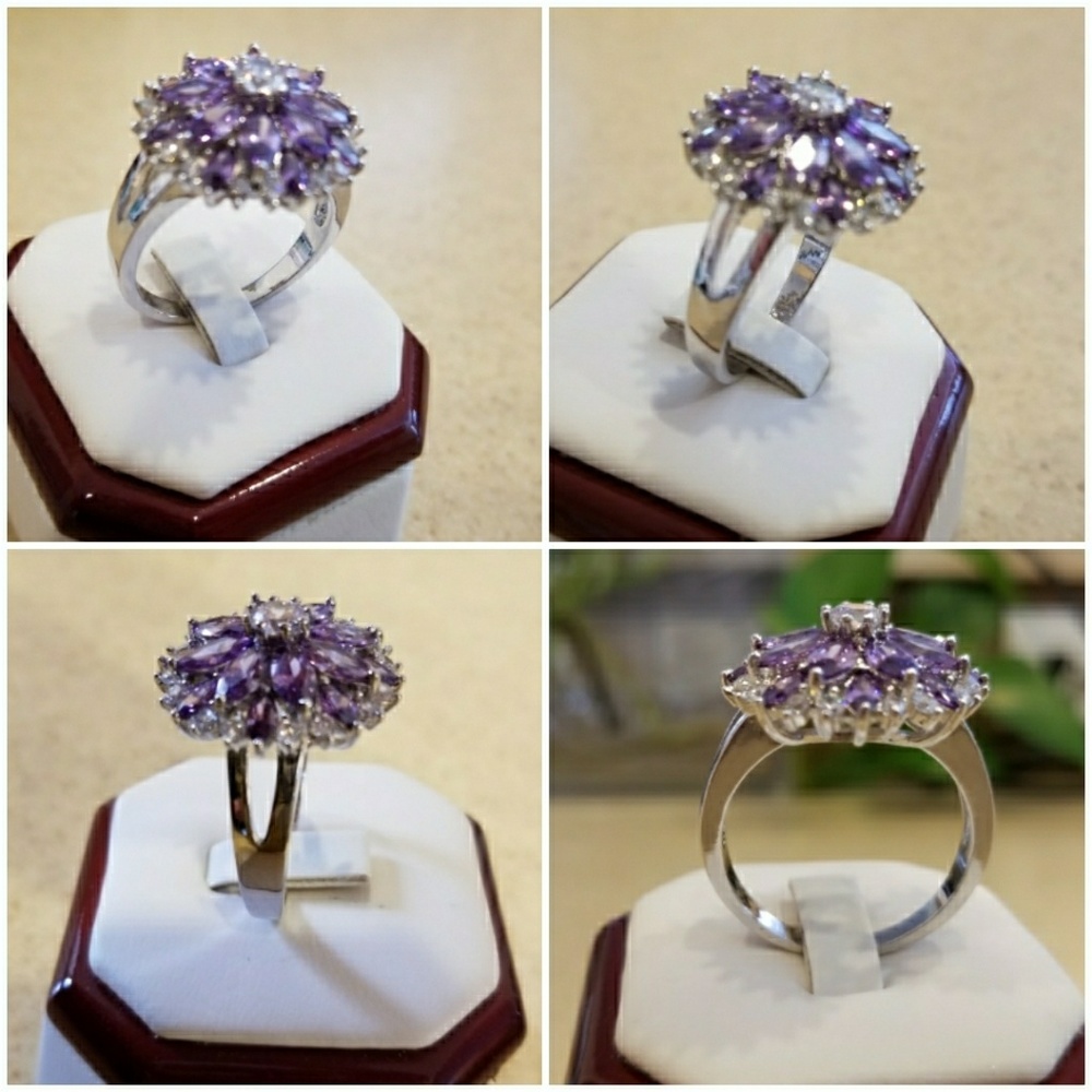 Genuine 4ct Amethyst & Sparkling White Sapphire Ring - Picture 2 of 4