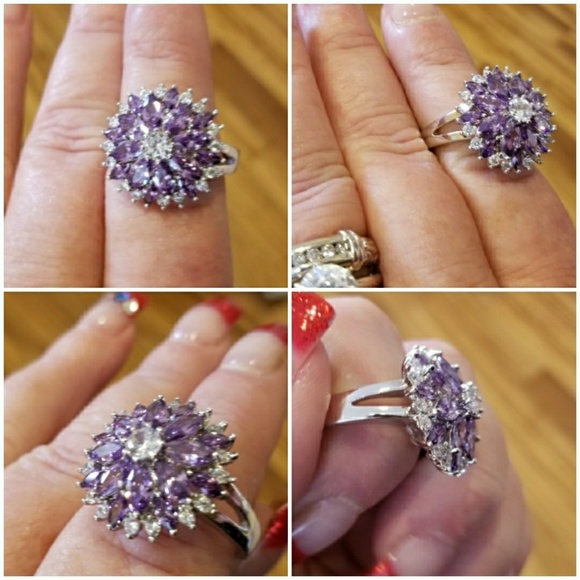 Genuine 4ct Amethyst & Sparkling White Sapphire Ring - Picture 3 of 4