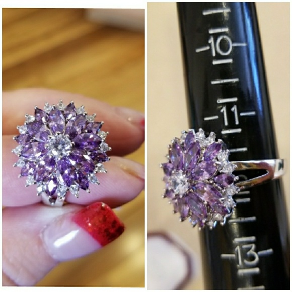 Genuine 4ct Amethyst & Sparkling White Sapphire Ring - Picture 4 of 4