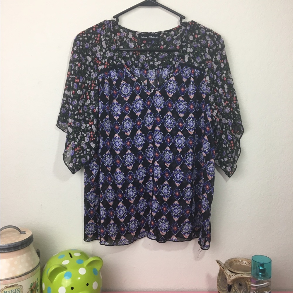 Mason + Mackenzie Black Floral Blouse w/ pattern