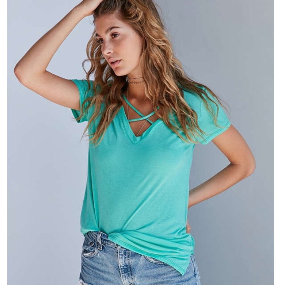 UO Project Social T Karlie Cross-Front Deep-V Tee