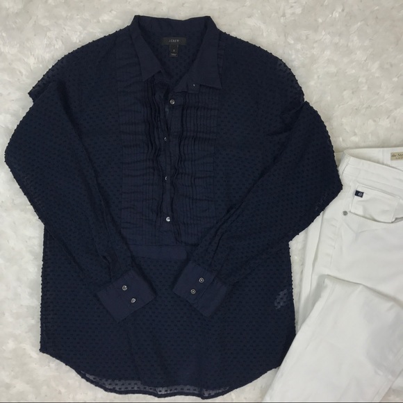 55 off J. Crew Tops J. Crew Swiss Dot Tuxedo Shirt Navy from Min's
