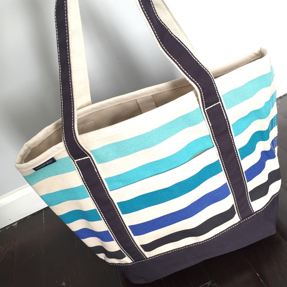 *SOLD* LANDS END Ombré Blue Striped Canvas Tote