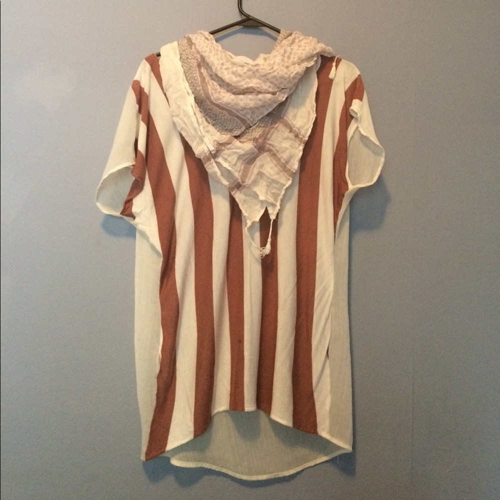 Brown & Cream Vertical Stripe Top