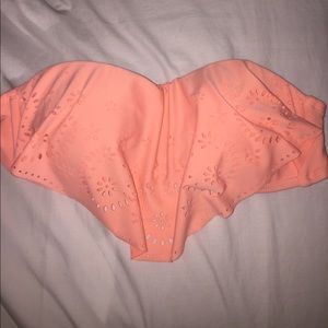 Peach strapless cut out bikini flounce top