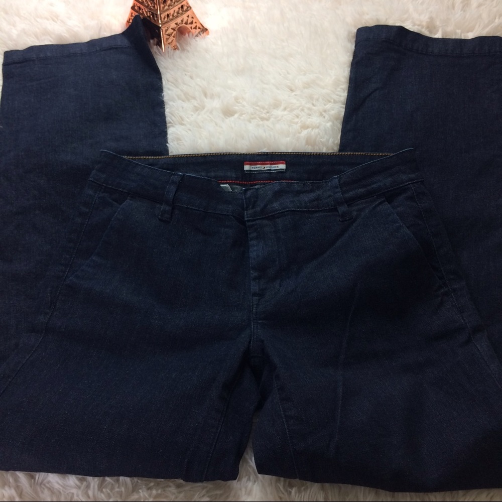 Tommy Hilfiger Navy Denim Washed Trousers Stretch