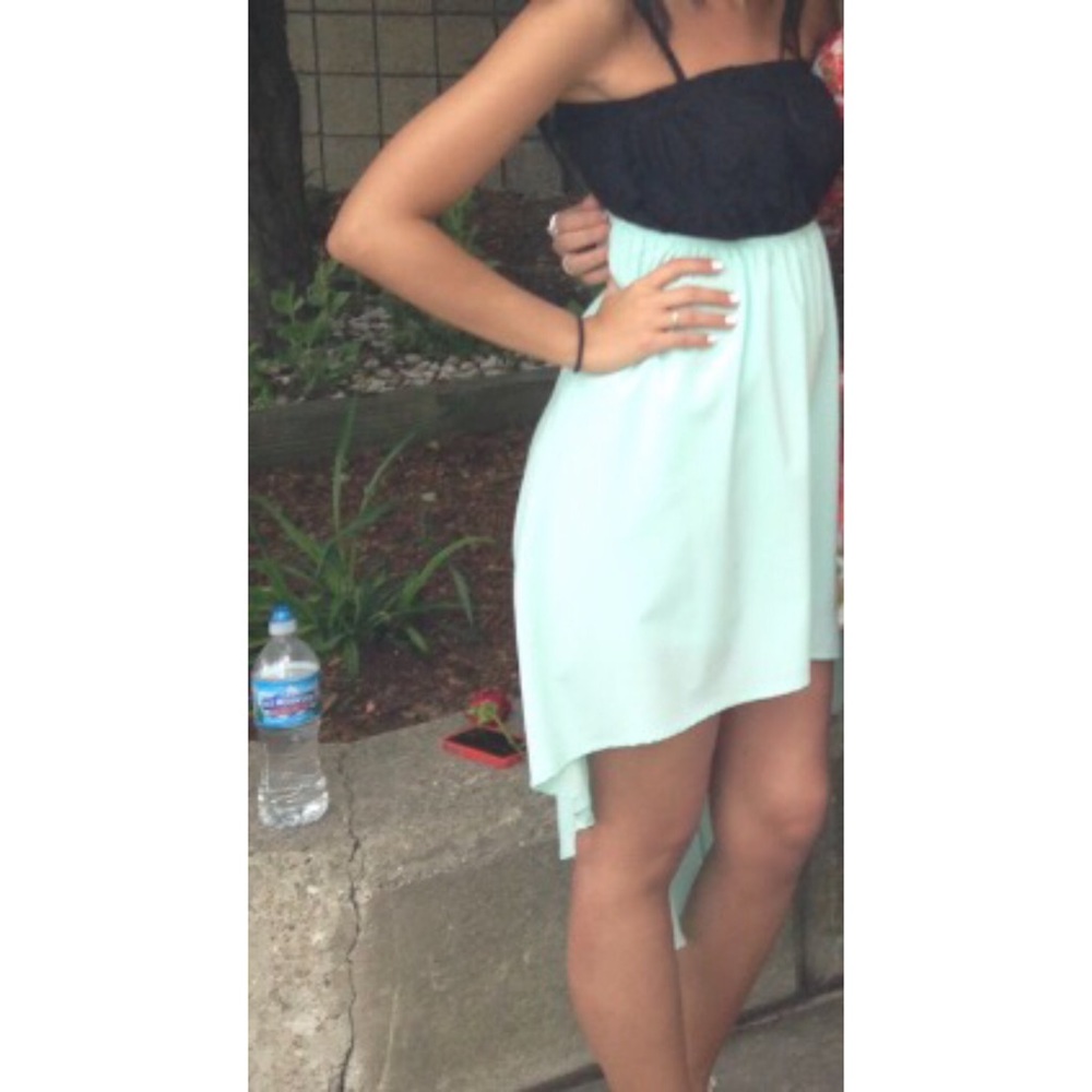 Black / Mint High Low Summer Spring  Dress