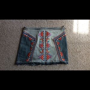 Free People Embroidered Jean Skirt