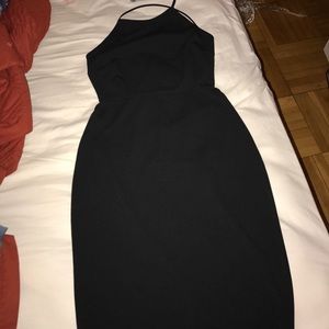 Boohoo criss cross low dip black dress