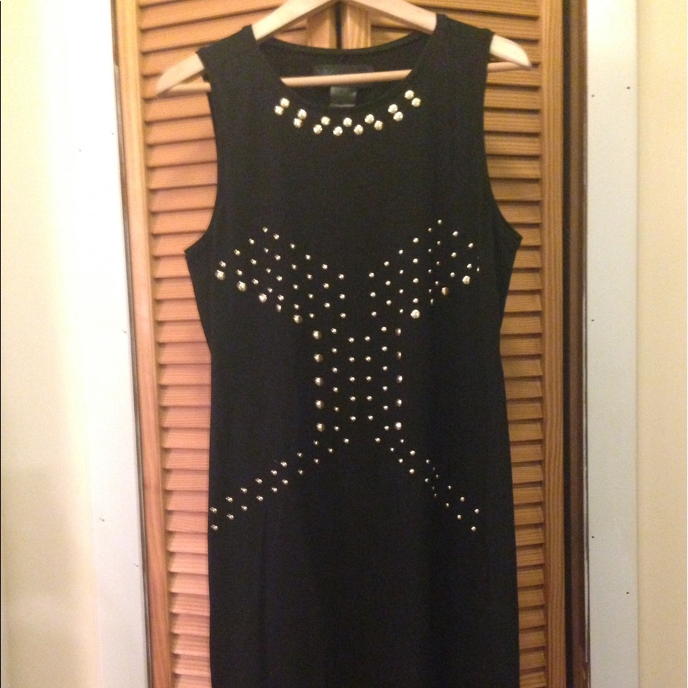 Black fitted dress with Gold Studs