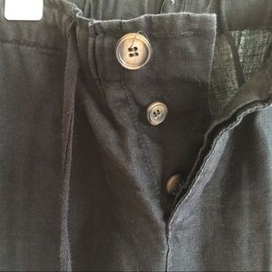 Black linen pants with button fly and drawstring