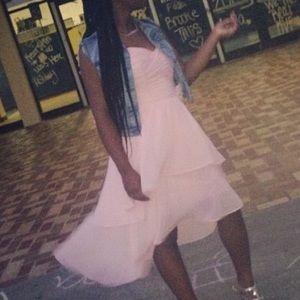 Light Pink, Strapless Sweetheart Neckline.