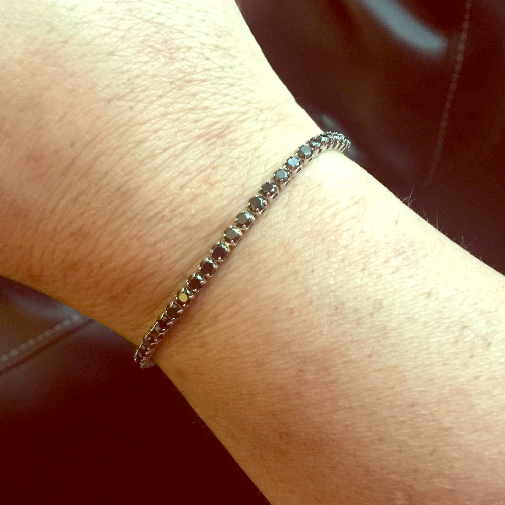 Black Sapphire Tennis Bracelet 14k White Gold