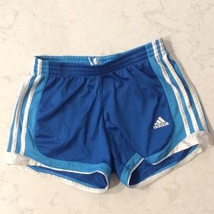Blue & White Girls Adidas Athletic Workout Shorts