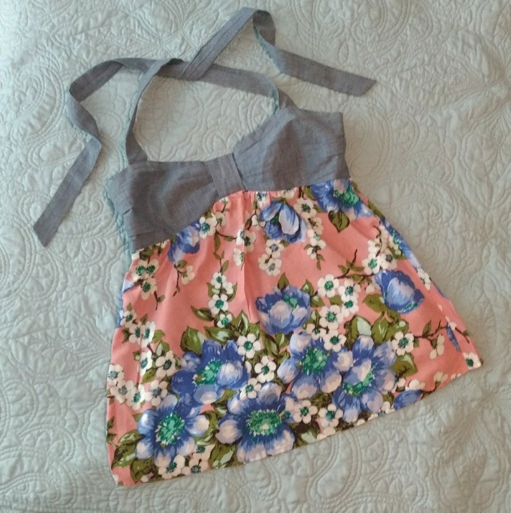 Chambray and Floral Halter Top EUC