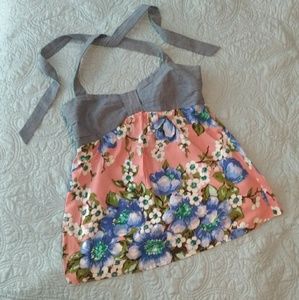 Chambray and Floral Halter Top EUC