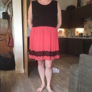 Black, pink, lace trim dress