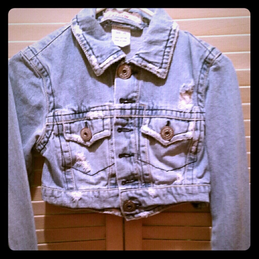 Z.Cavaricci Cropped Denim Detressed Jean Jacket