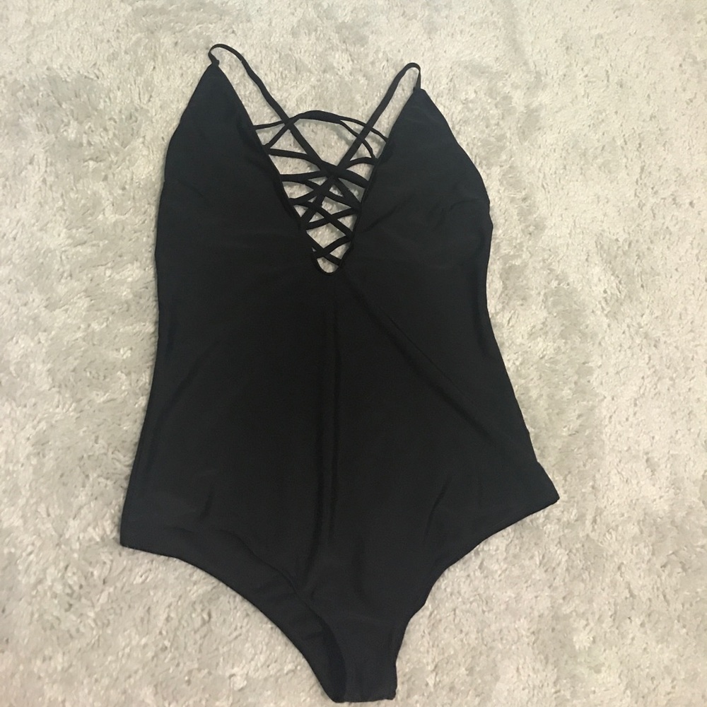 Black Criss-Cross One Piece Swimsuit