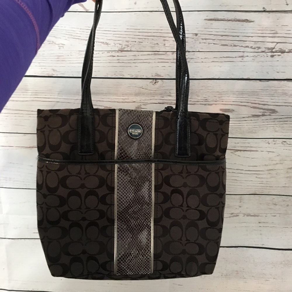Coach signature stripe python tote