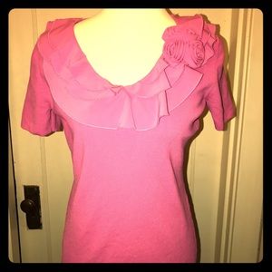 Classy top with beautiful fabric flower on left!