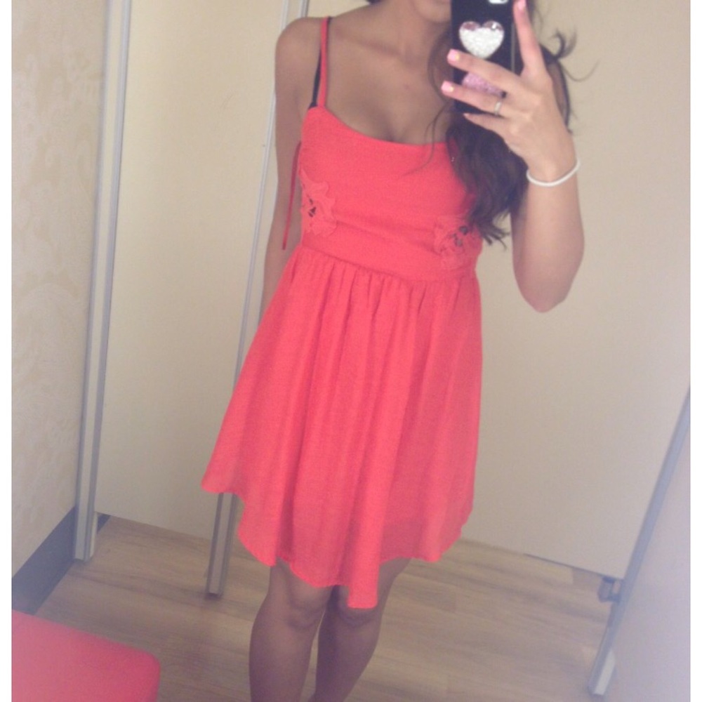 Short Coral Red Flowy Cute Summer Spring Dress