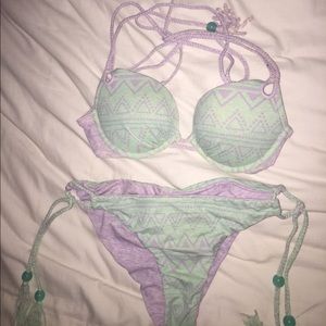 Blue and purple Aztec push-up VS bikini reversible