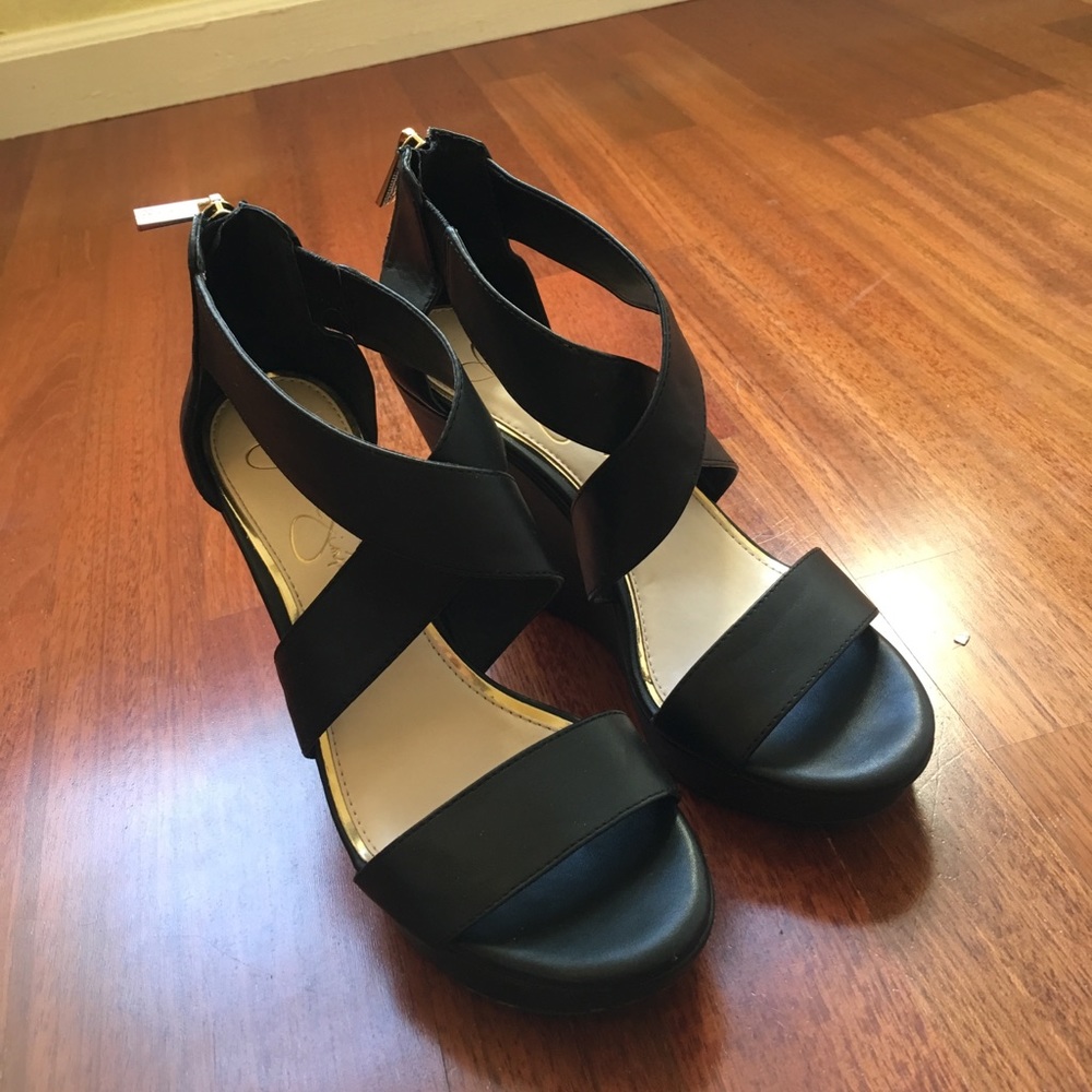 Black Strappy Wedges