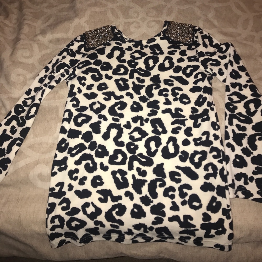 Rhinestone embellished shoulder sweater