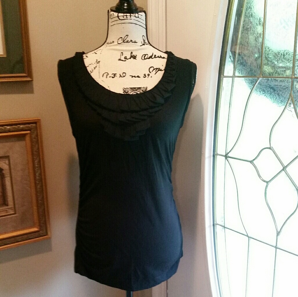 New York & Company Black Tank with Chiffon Trim